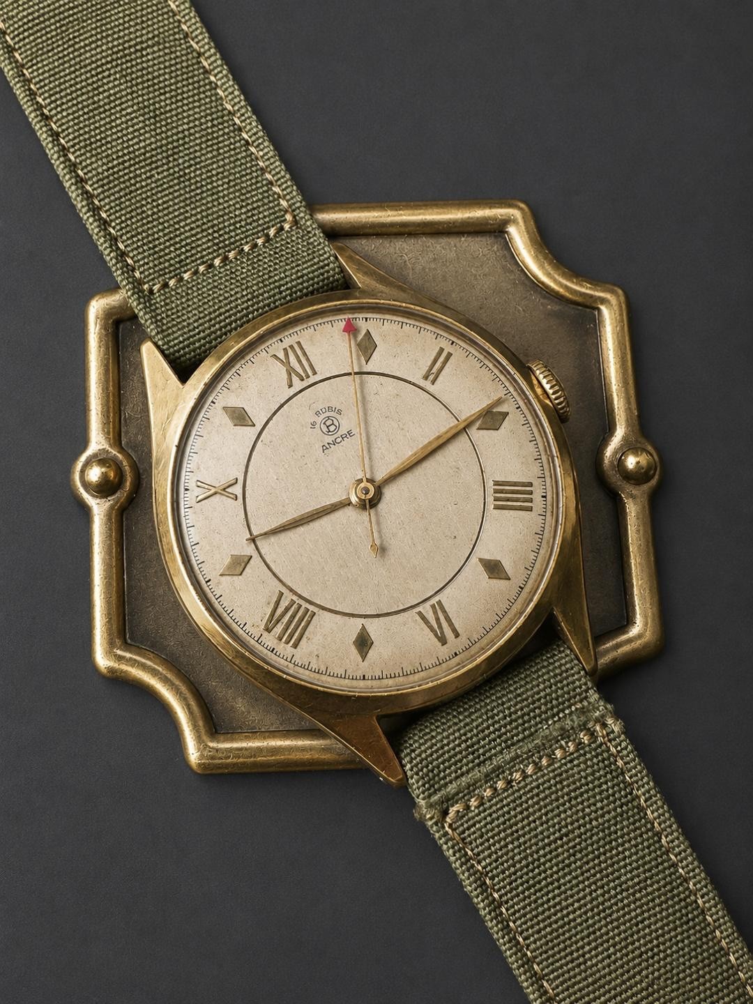 c1940 Ancre -Bifora- WWII 16R Crest Red Pointer NOS Military Strap 🛩️Free Ship