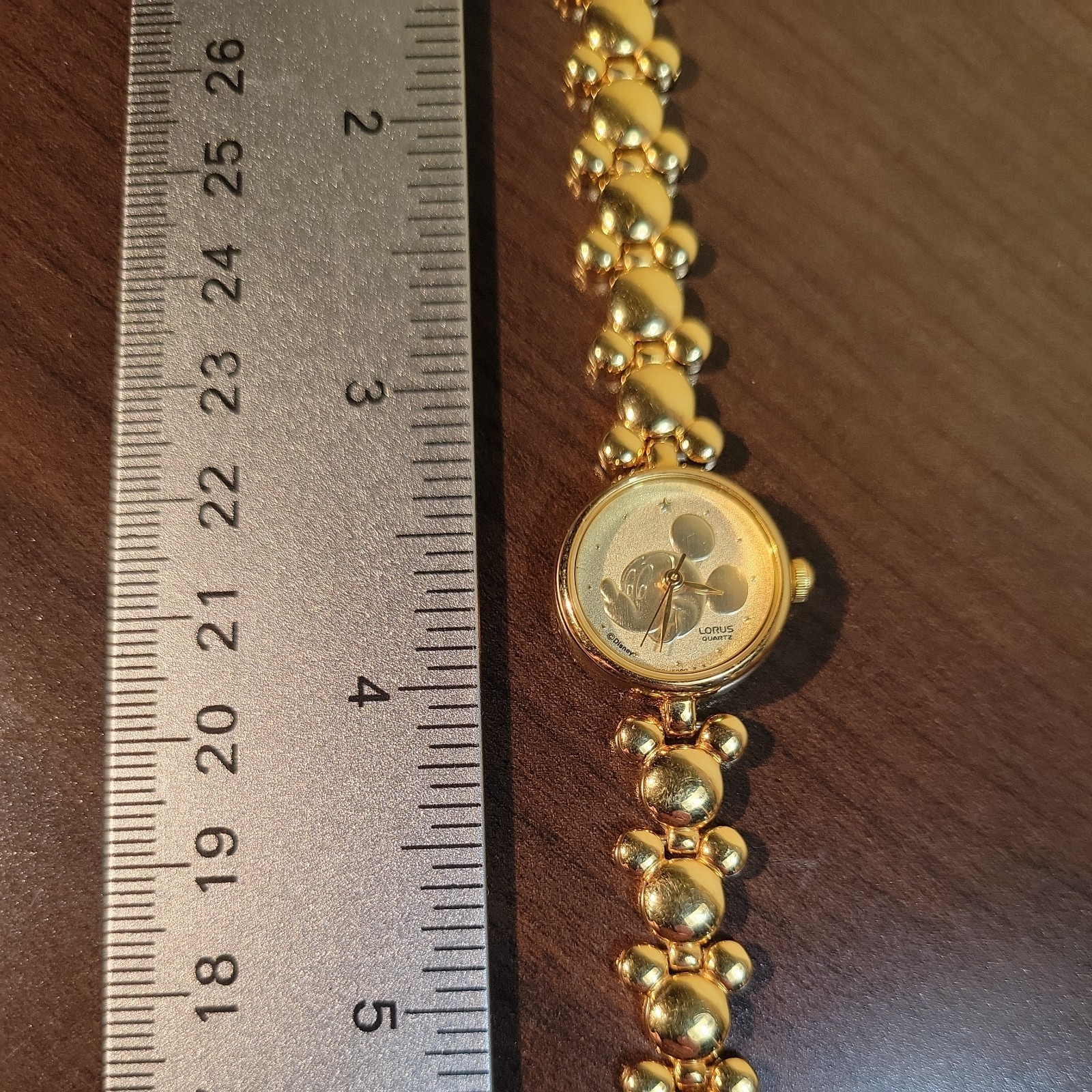 Disney Lorus Womens Watch 14mm Mickey Mouse Head Band, Gold Tone 7.25″