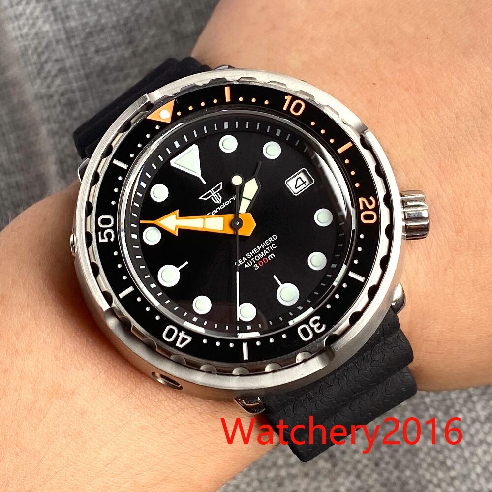 46.5mm Tandorio Super C3 Green Luminous Mens Dive Automatic Watch Japan NH35