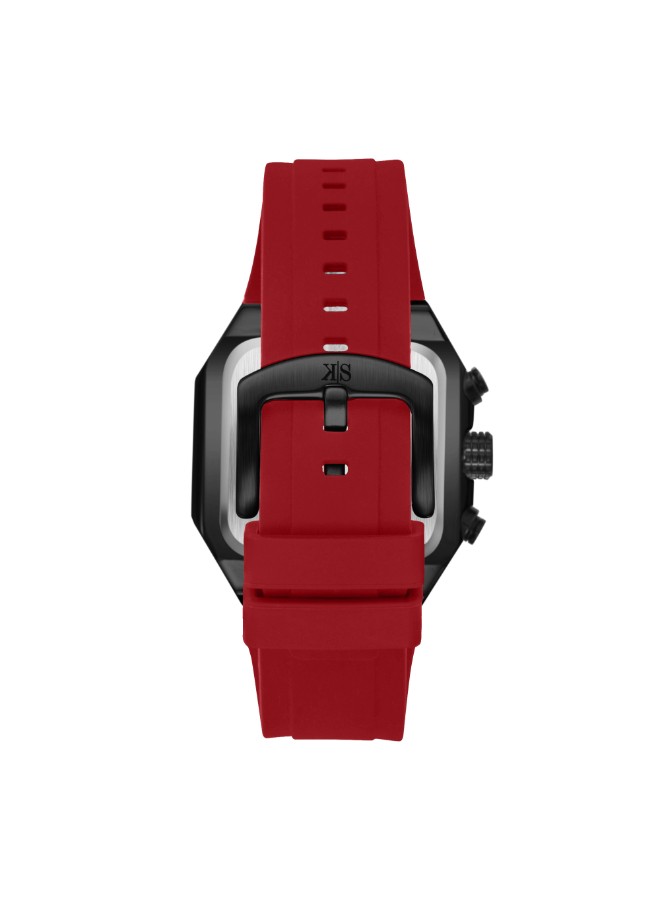 Kenneth Scott Men’s Chronograph Watch | Black Dial, Red Band, 44mm, 30 m (3 ATM)