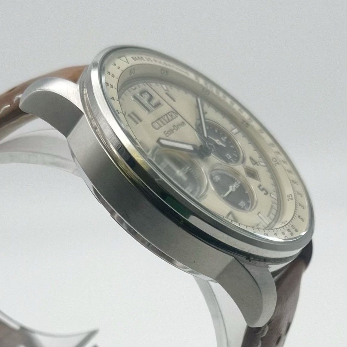 Citizen Eco-Drive Quartz Chronograph 10 BAR WR 44mm Date Tan Dial 3 Subdials