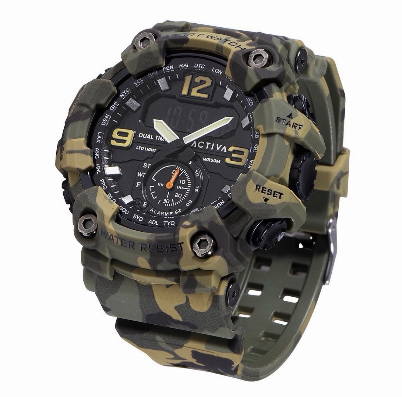 Activa X BlackOps Tactical Camo Watch 56mm Oversized Military Style Green Camo