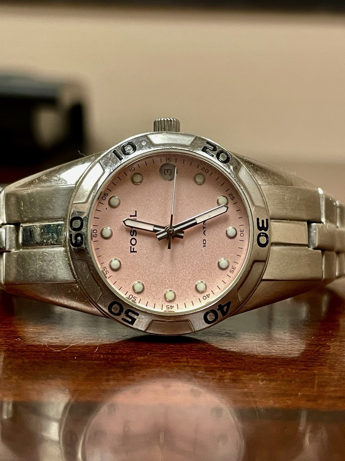 Pink FOSSIL, WR 100M, Date, 6.25-6.75”, New Battery, Works Great