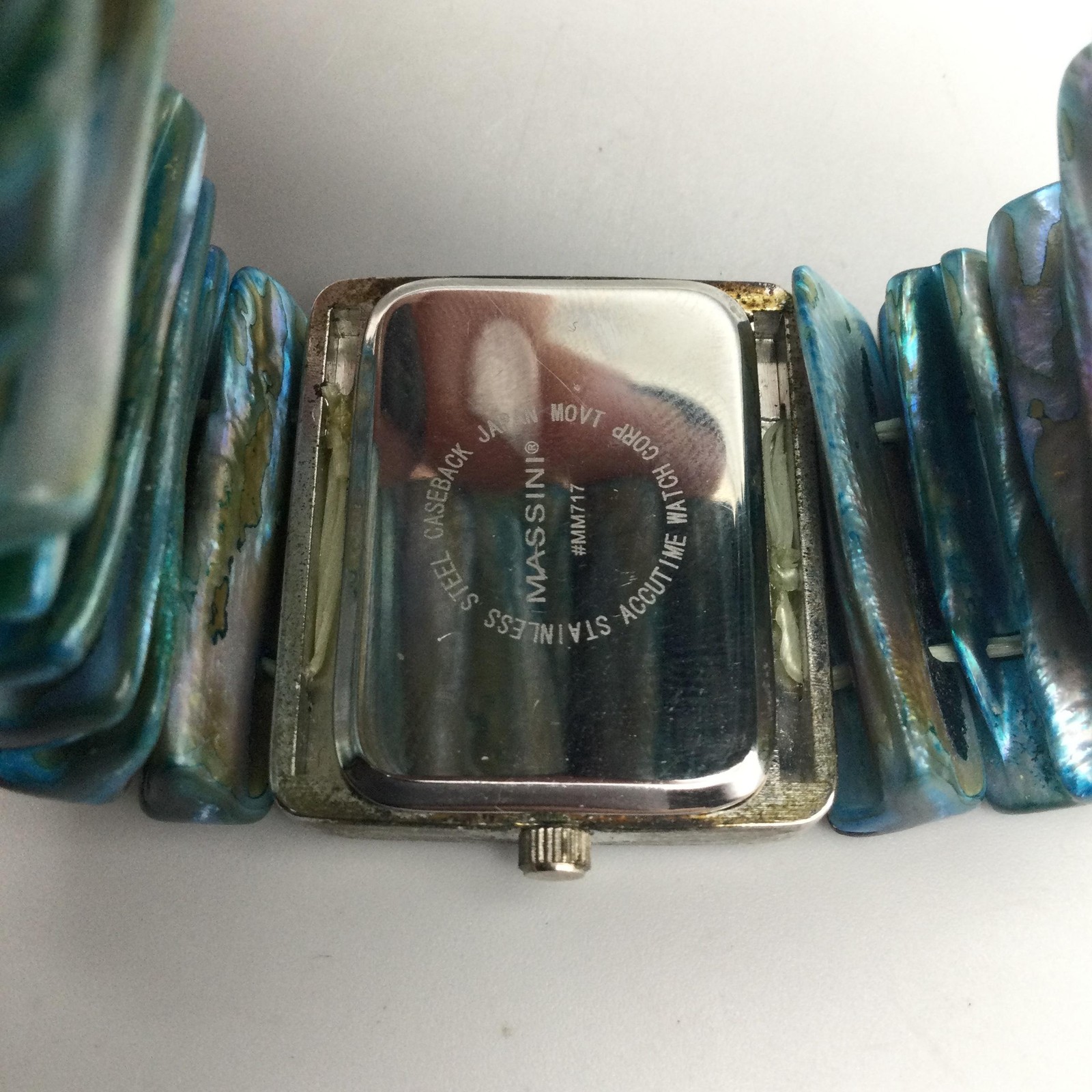 Massini Womens Watch 30mm MOP Dial Blue Shell Stretch Bracelet New Battery