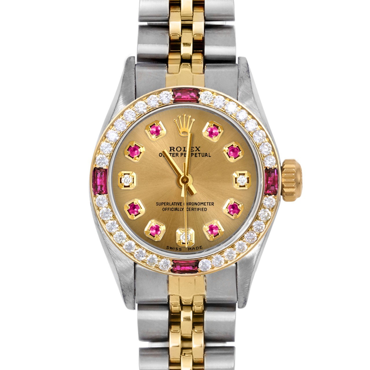Rolex Lady TT Oyster Perpetual Champagne Ruby Diamond Dial Ruby Diamond Bezel