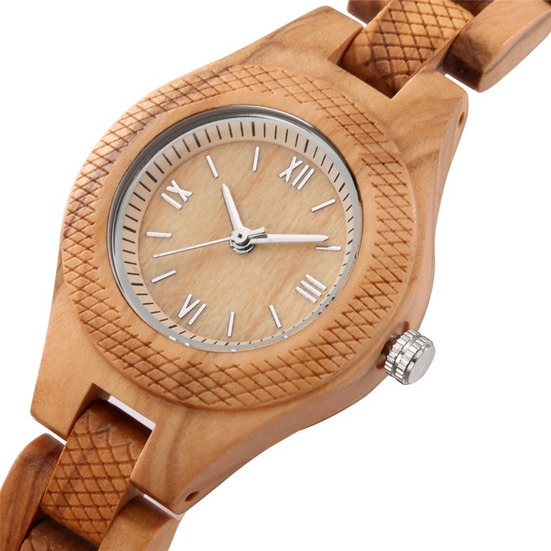 Ladies’ Full Wood Bracelet Wristwatch Vintage Quartz with Secure Folding Clasp