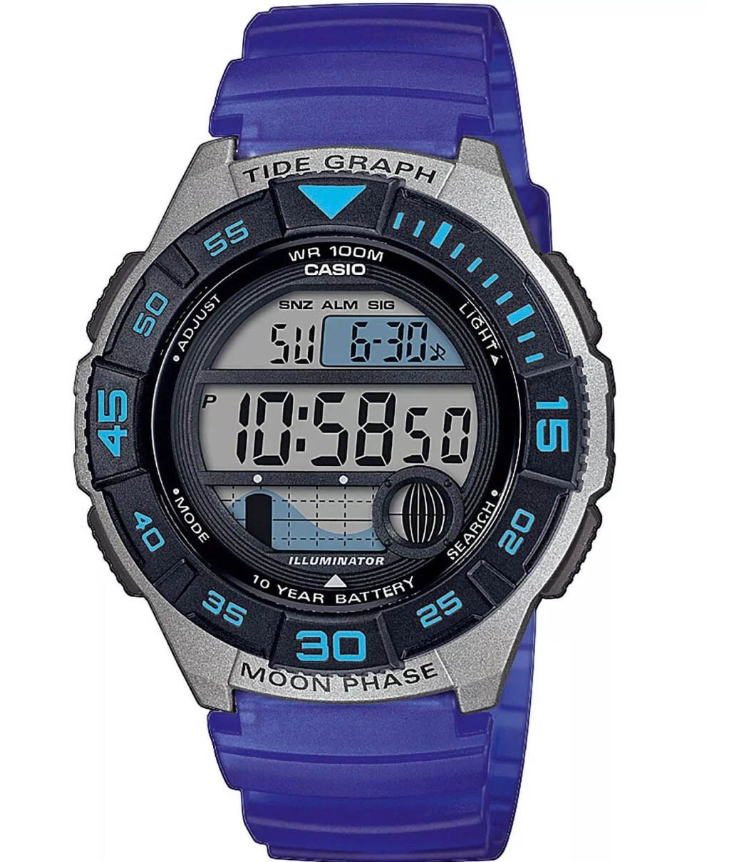 Casio Digital Watch Men 43mm Blue Moon Phase 3473 WS-1100H Tide Graph WR 10″