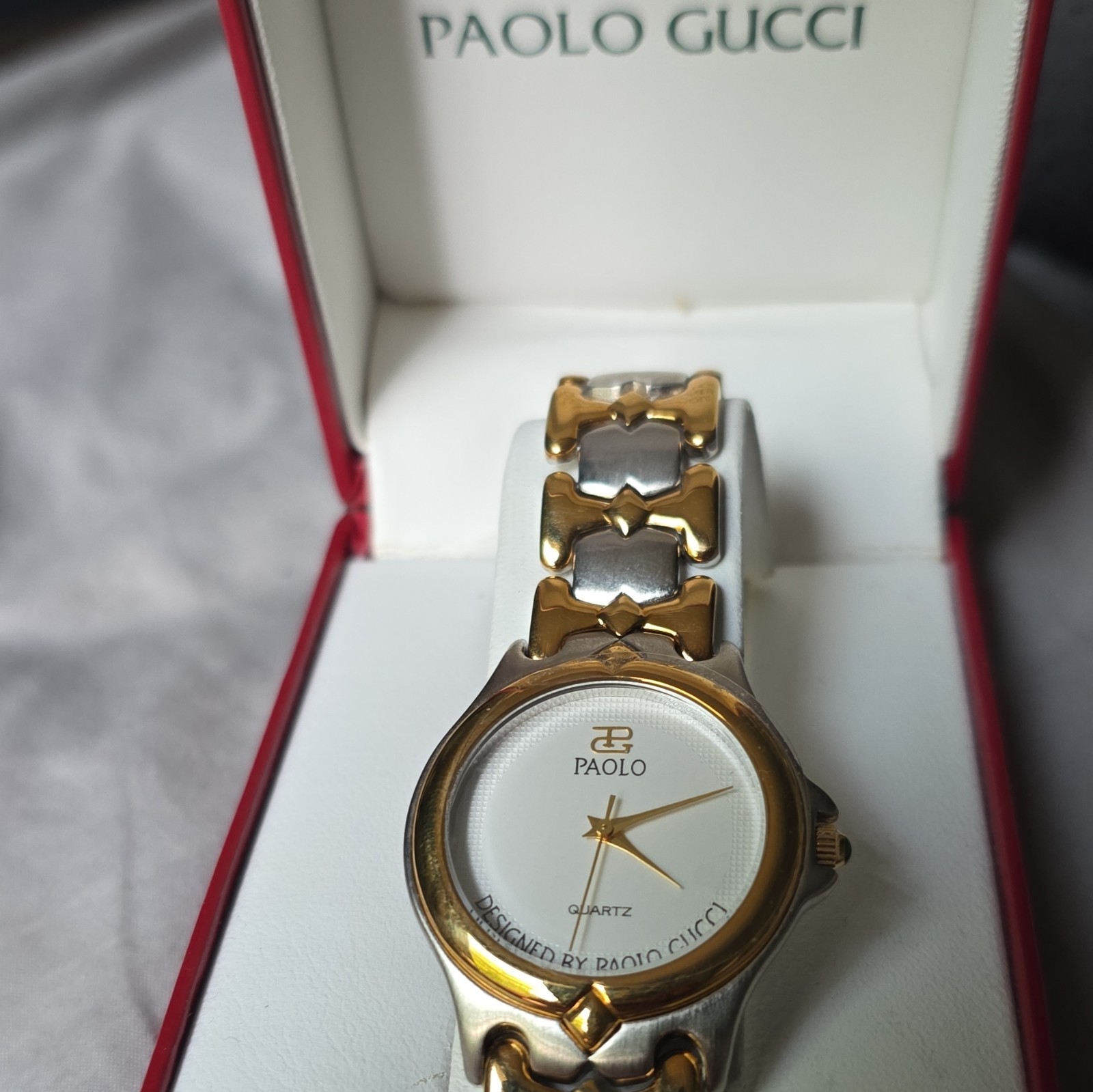 Paolo Gucci Quartz Dress Watch Two-Tone Metal Bracelet White Dial w/ Box