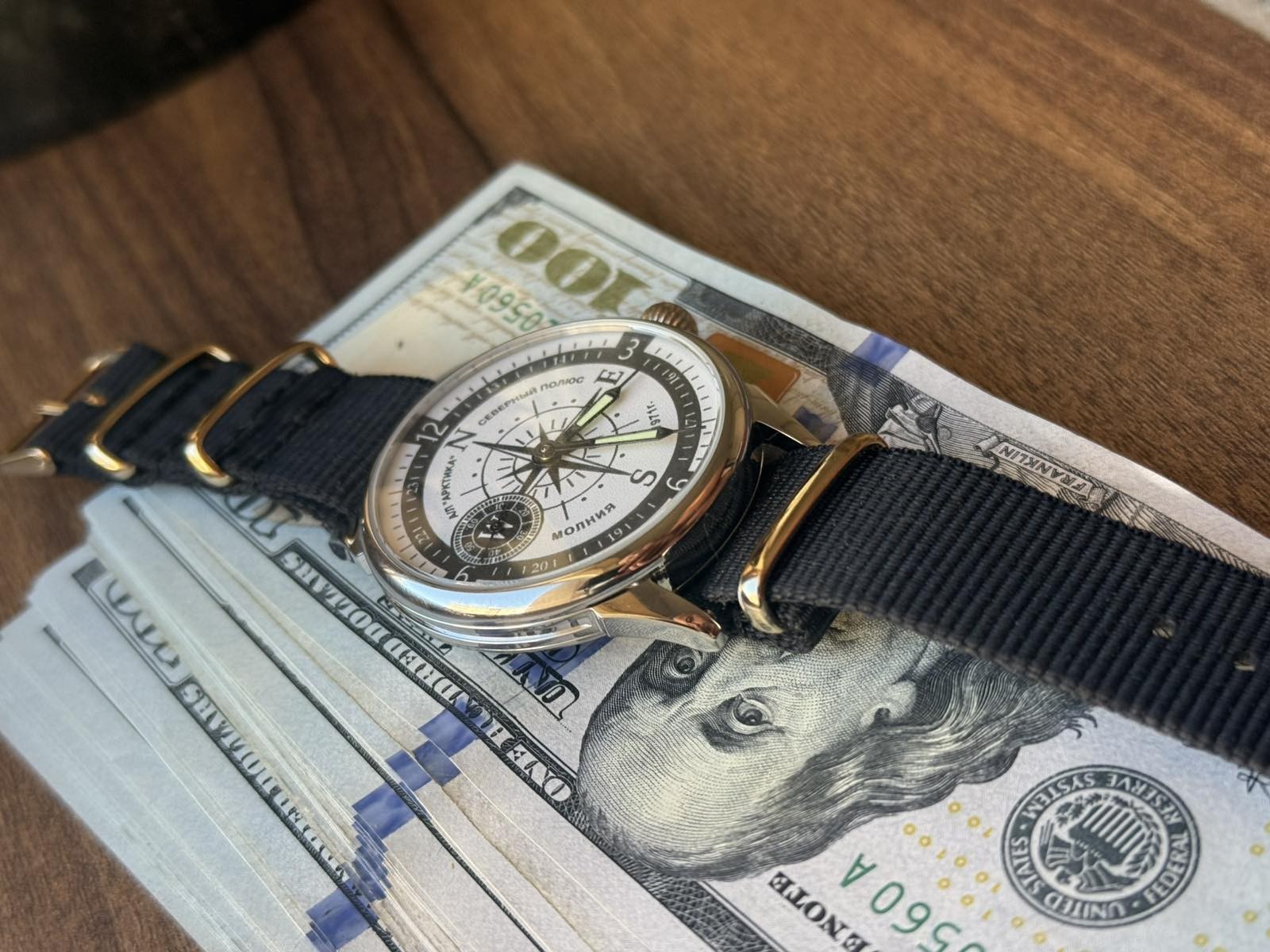 Watch Mechanical Wrist Molniya Compass Men’s Russian Soviet USSR Strap Vintage