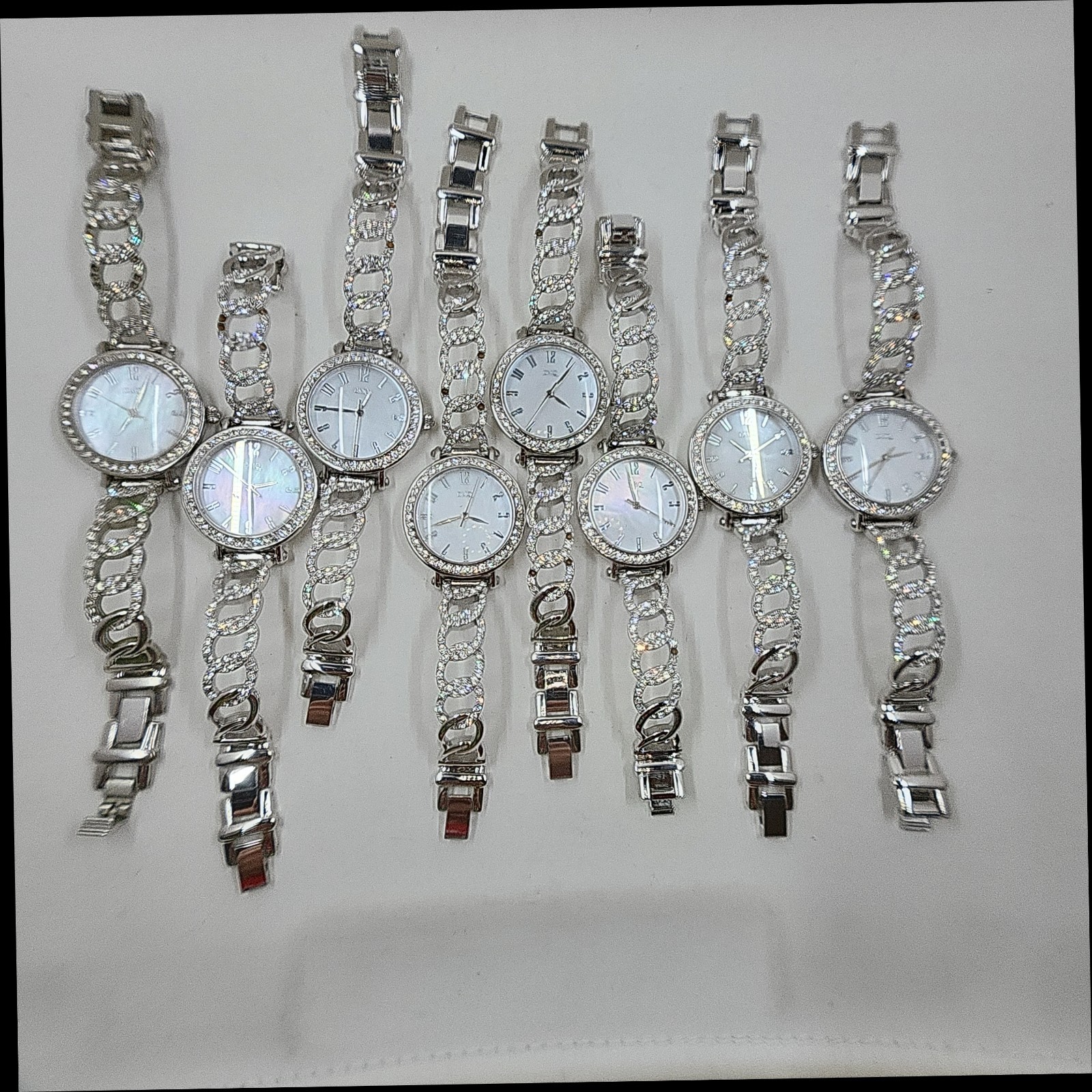 Lot of 8 Diamonique Pave CZ Chain Link Stainless Steel Watch, Silverto Defective