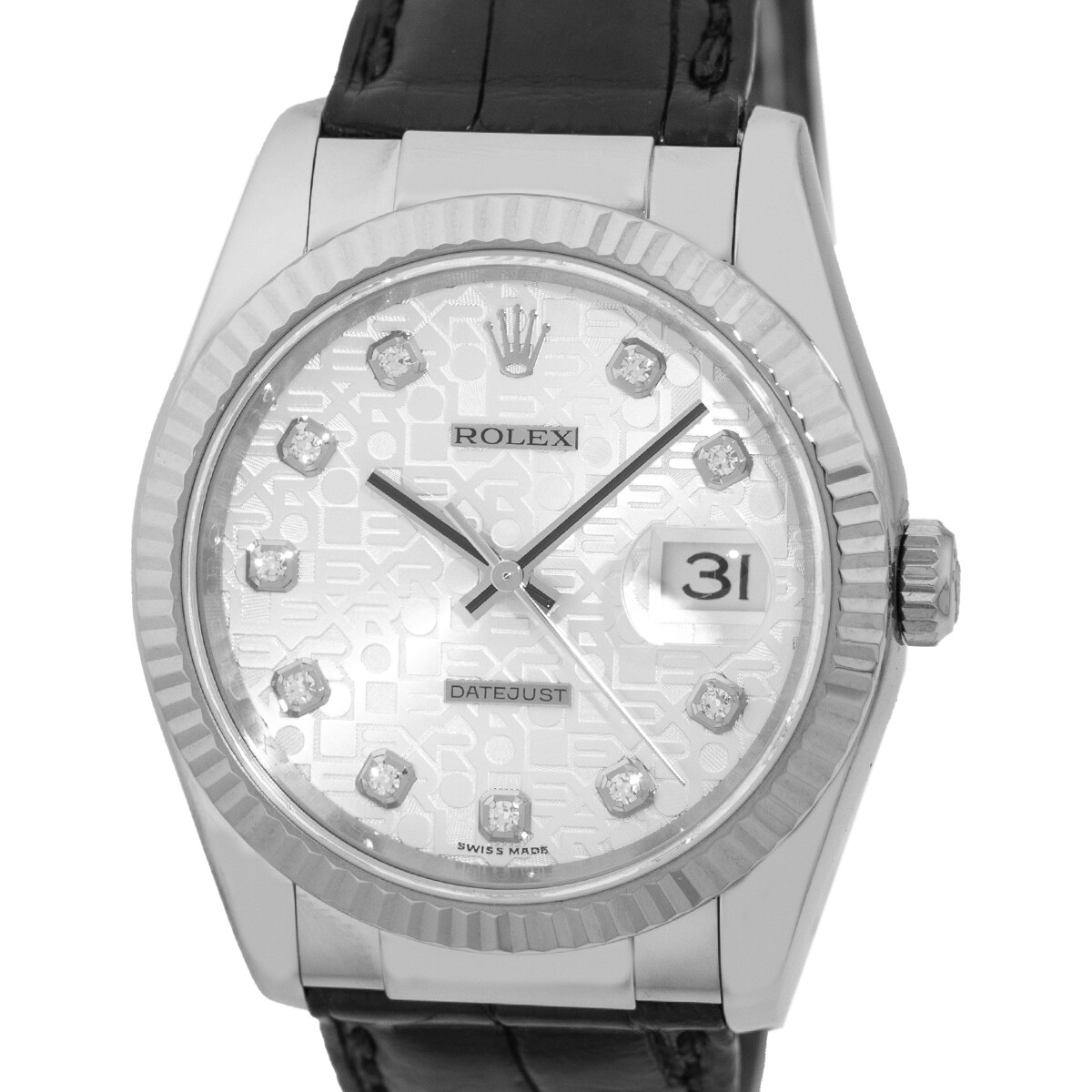 ROLEX 18K White Gold 36mm Datejust Factory Diamond Warranty Box