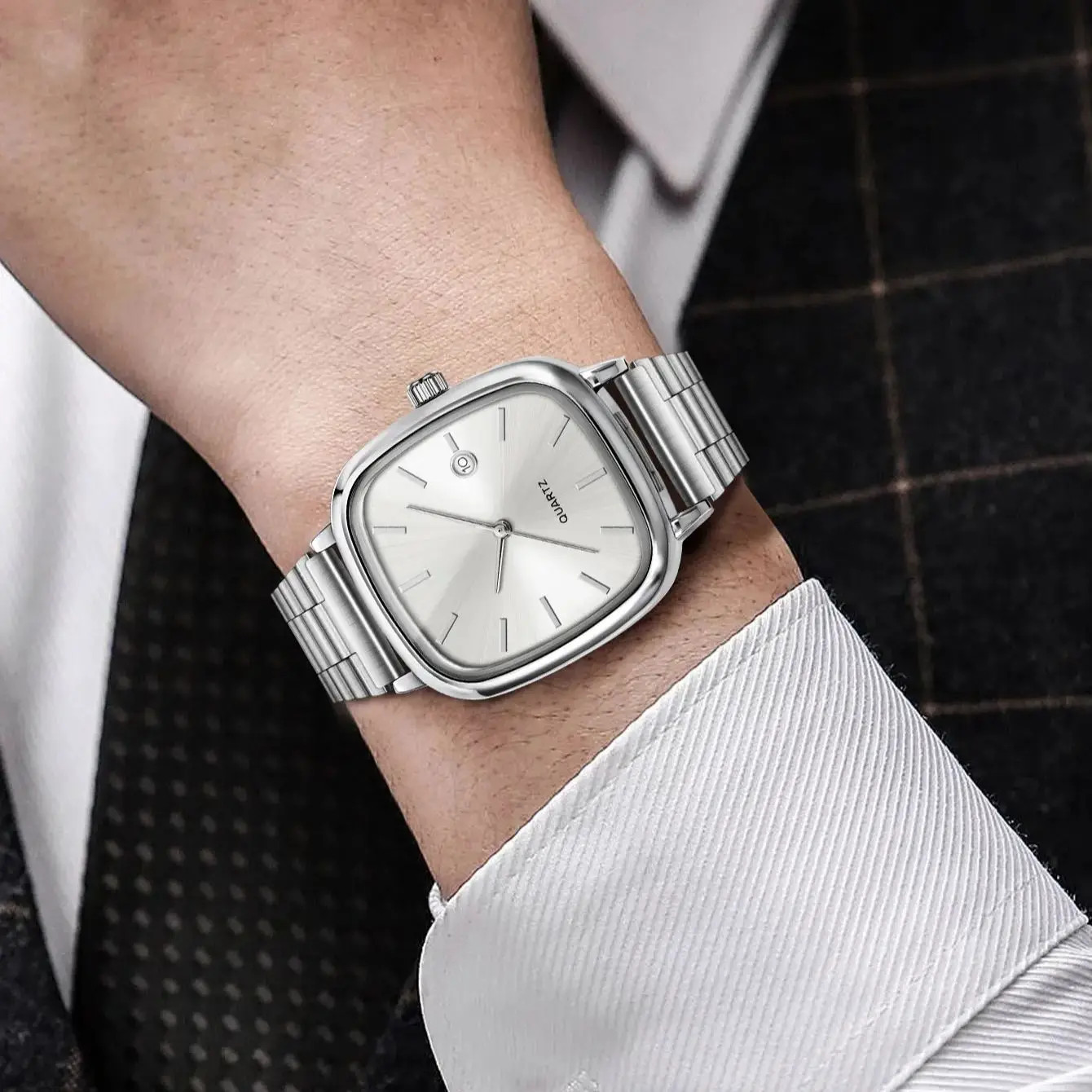 Modern minimalist square watch Business mens metal watch stainless