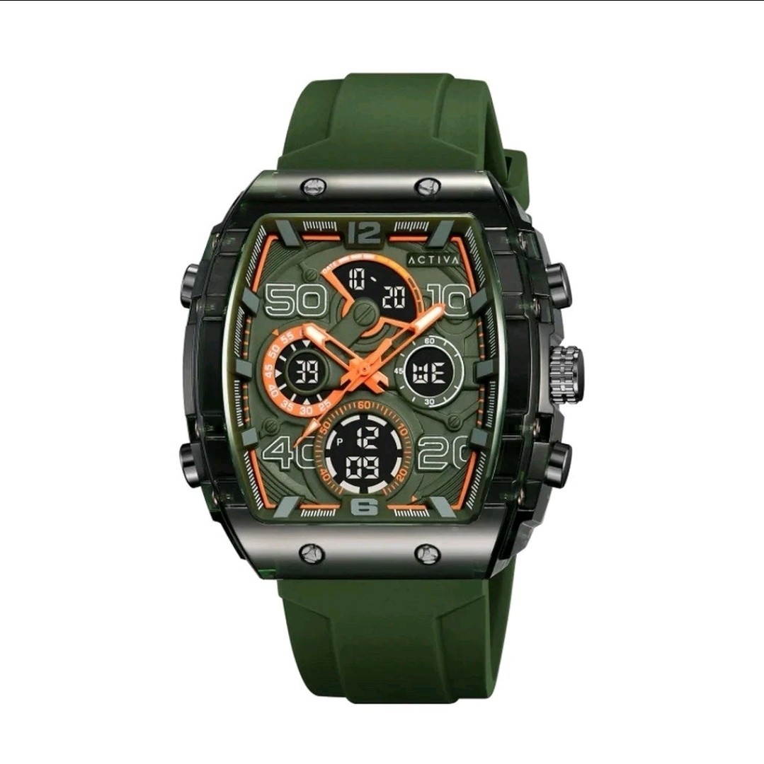 Activa Men’s Chronograph Analog/Digital Quartz Watch Army Green Strap 45mm