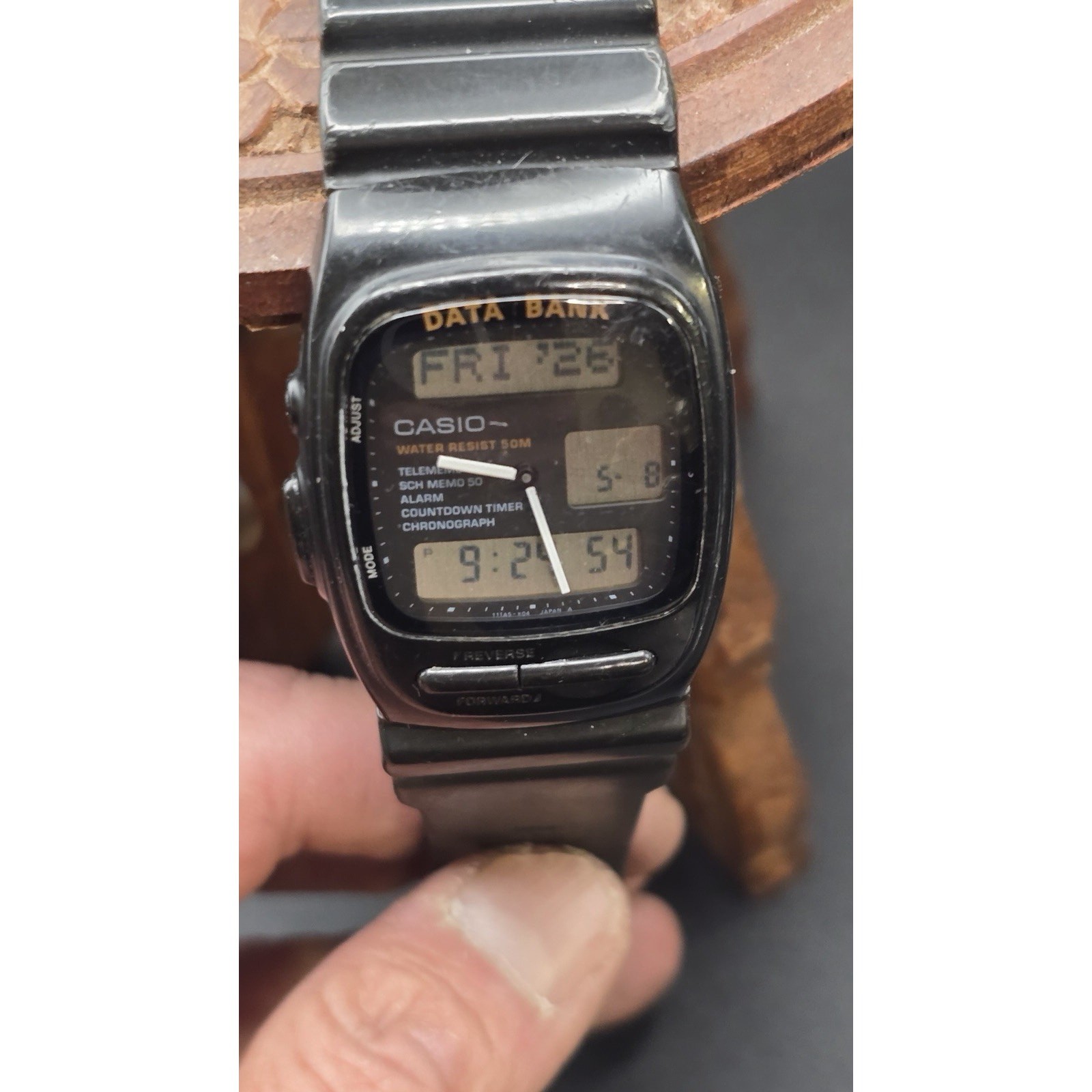 Casio Data Bank Digital Watch Black Resin Band Alarm Chronograph Telememo 50 50M
