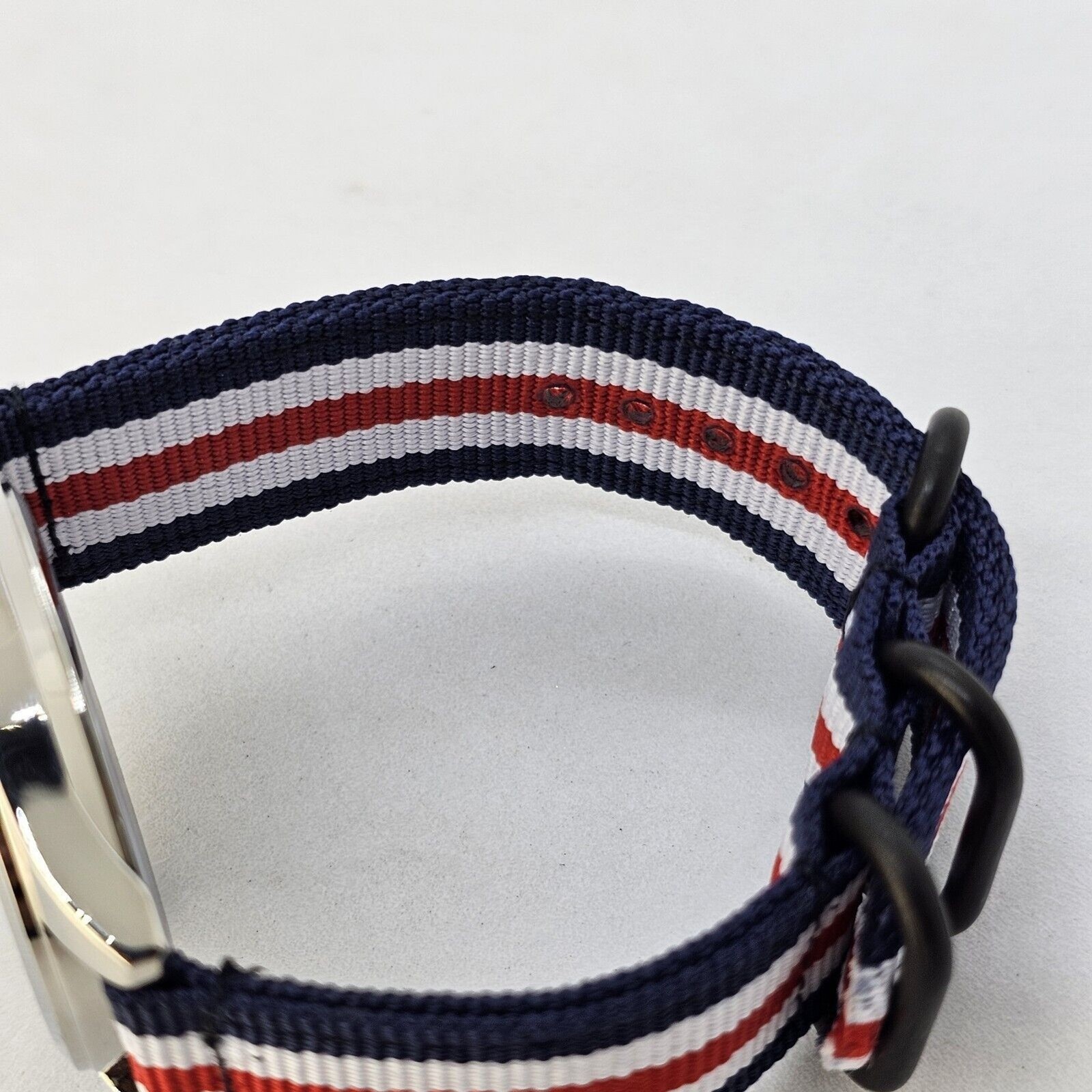 Men’s Field Military Watch 42MM Black Dial Blue White Red Canvas Band Straps