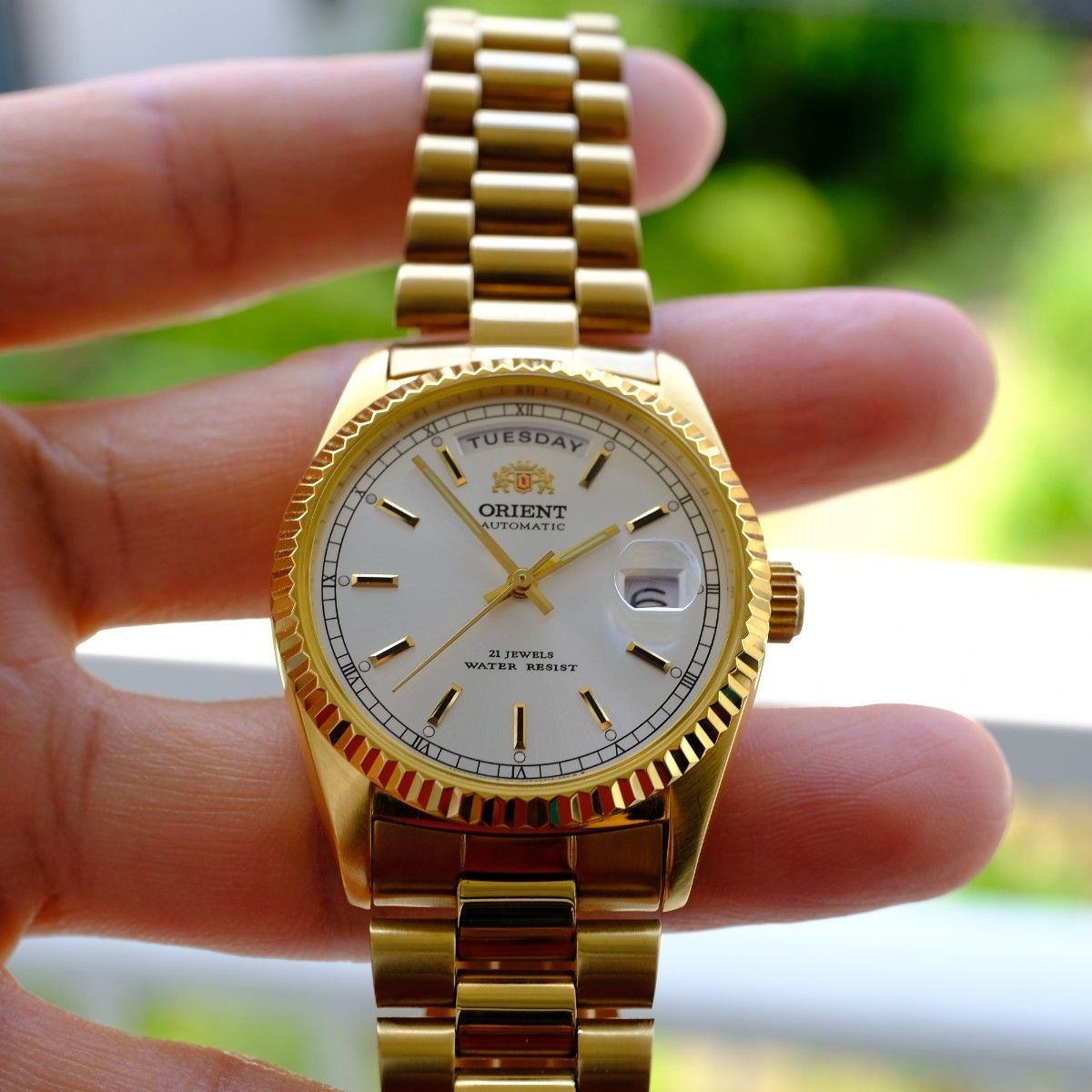 Orient President Day Date FEV03002WY Silver Dial Men`s Watch with Box