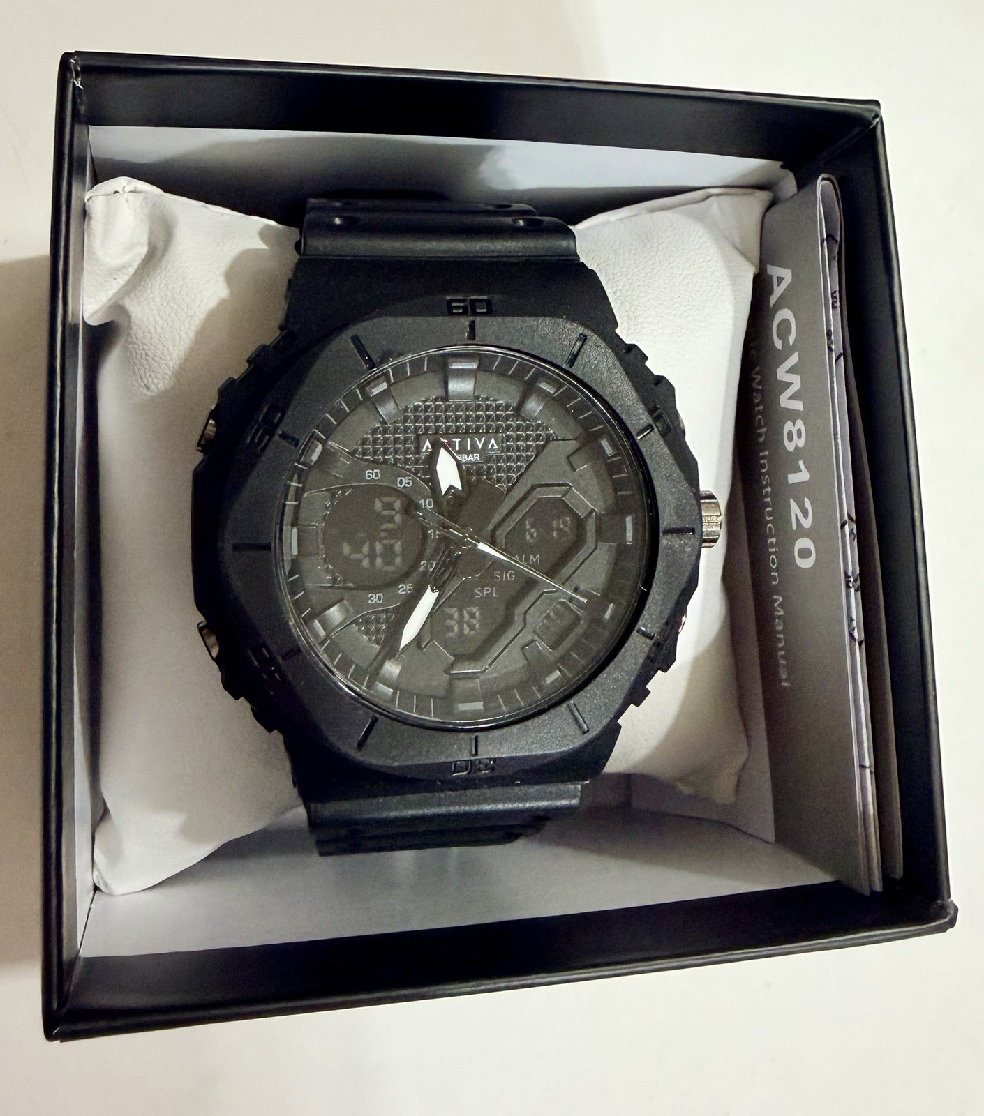 Activa Sport Men’s Quartz Analog-Digital Alarm 48mm Black Rubber Strap Box