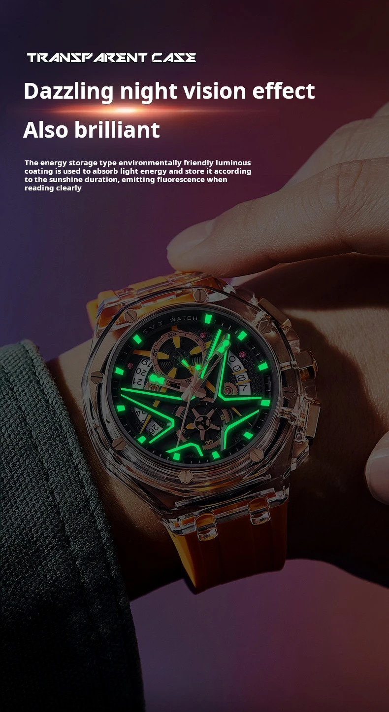 Men’s Quartz Watch Rubber Strap Waterproof Luminous Date Sport Male Wristwatch