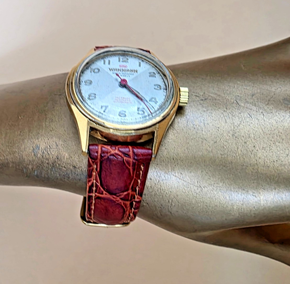 VTG Rare WAKMANN 709A Automatic 17 Jewel 1950 Swiss Incabloc 31mm Men Watch Runs