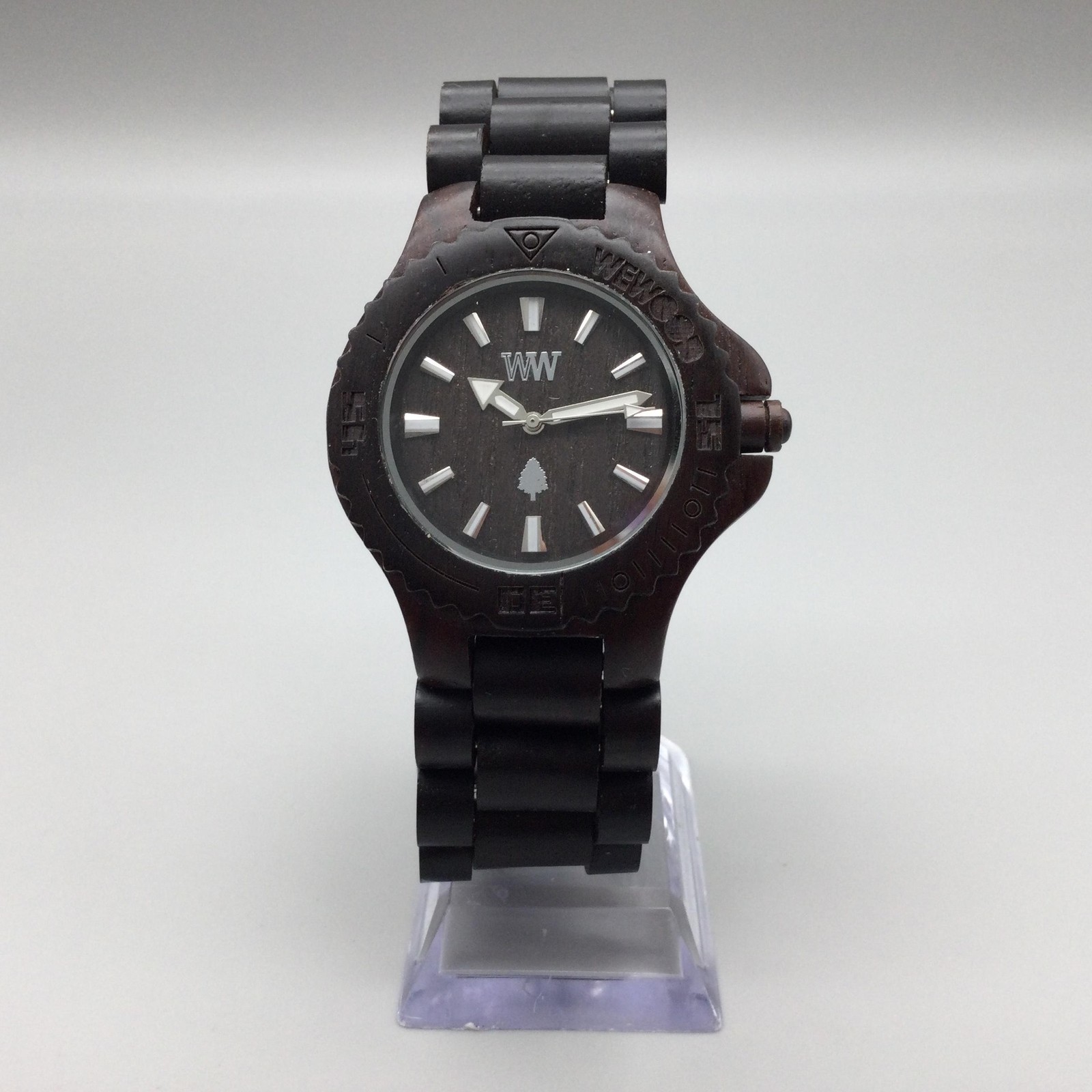 WeWOOD Mens Watch 41mm Brown Dial Dark Wood Bracelet New Battery 8.25″
