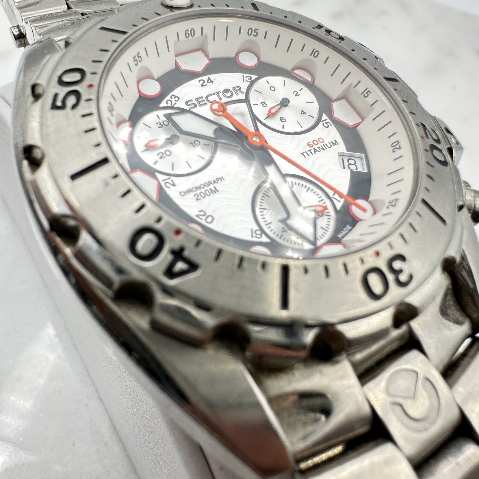 Sector Diver 600 G. Chronograph 200M Titanium 44mm, Wrist Sz. 6.5” Working, READ