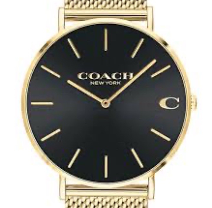 Authentic Coach Charles New York Analog Quartz Women Adult Watch Golden Gold