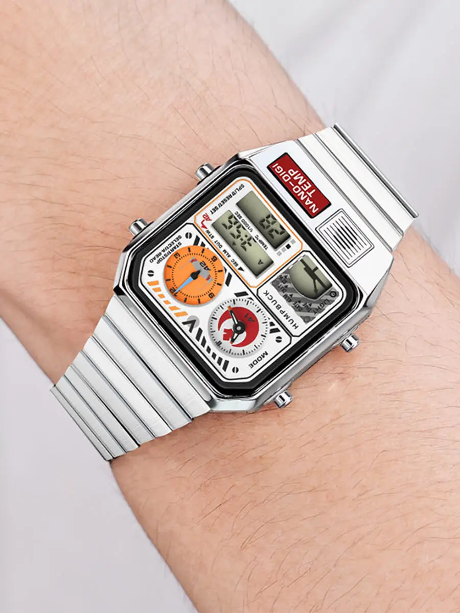 Classic Steel Men’s LED Watch – Digital Display, Temperature & Calendar