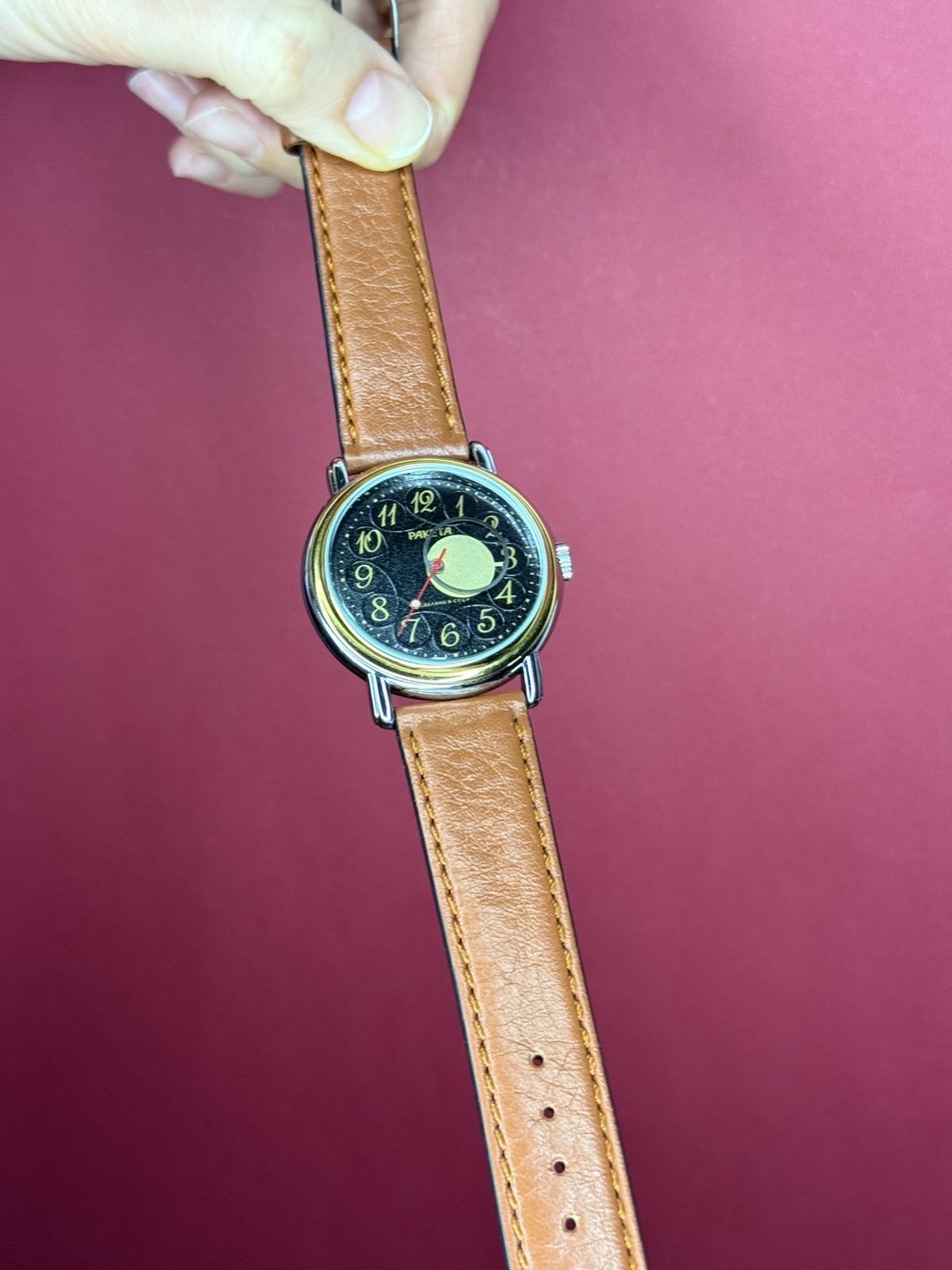 Raketa Copernicus Black Vintage Soviet Mechanical Mens Watch 1990s Sun Dial Rare