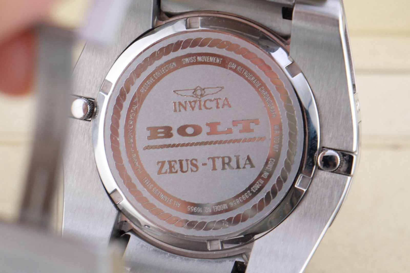 INVICTA 16955 Swiss Quartz Reserve 52mm SS Bolt Zeus Tria Watch Working 8.4”