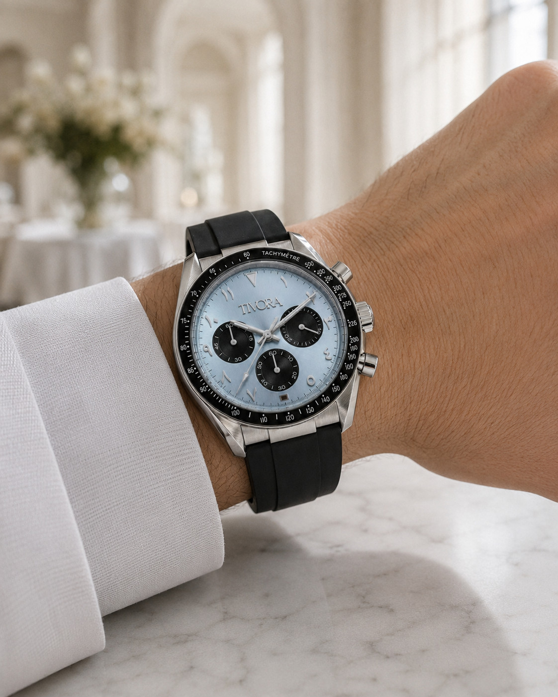 TÍVORÁ Veyron Argent Steel Ice Dial Rubber – Custom Branded Automatic Chronograp