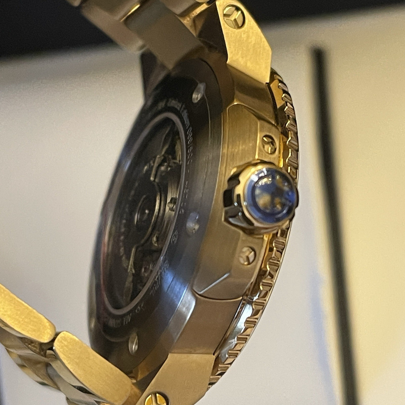 Gevril Riverside Automatic Black Dial Date 43mm Gold Steel Box Papers