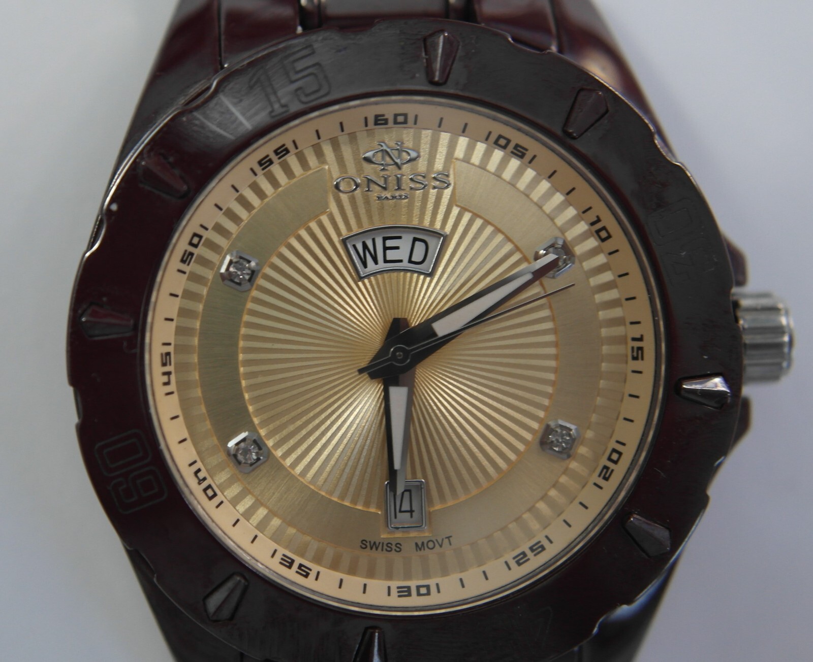 ONISS PARIS ON8013-M Quartz Diamonds Sapphire Burgundy Men’s Wristwatch – Rare