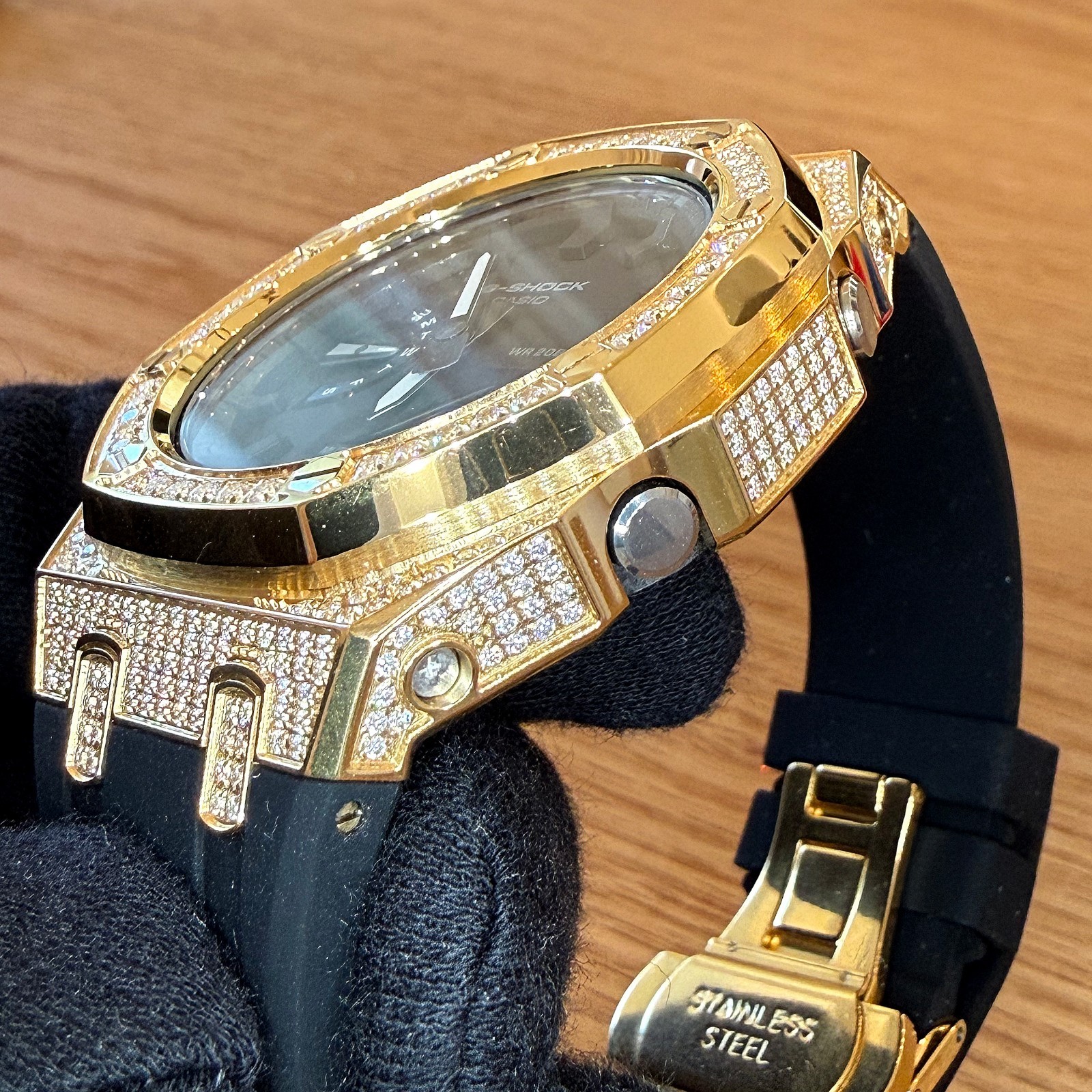 Modded Authentic Casio G Shock GA2100 Gold Iced Out Watch Rubber Strap