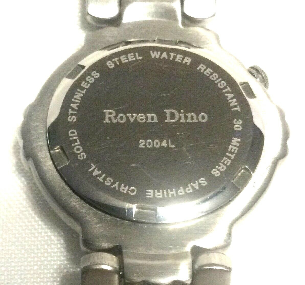 RARE LADIES ROVEN DINO SWISS WATCH Solid Stainless Black Dial & Silver Numerals