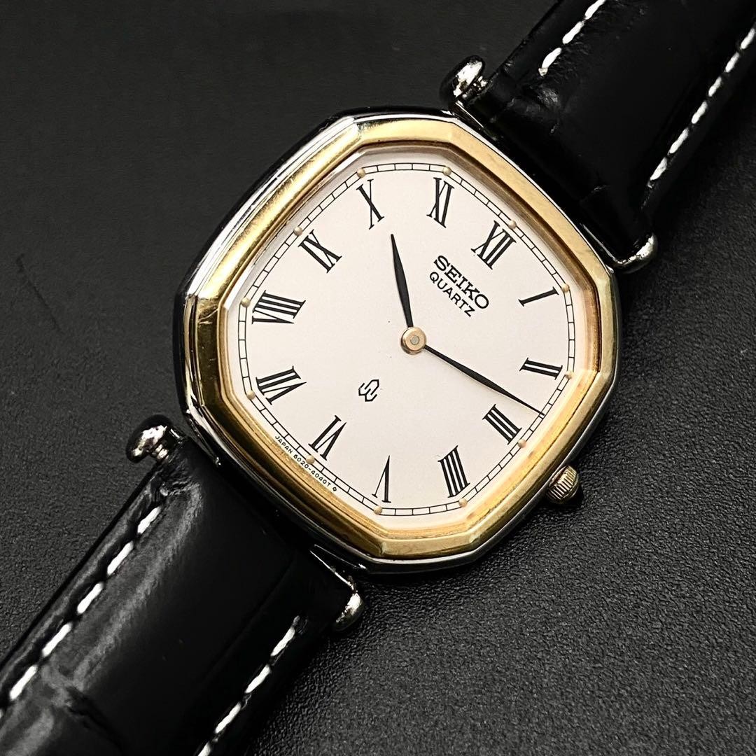 Seiko Dolce Octagon 6020-5750 Black Quartz Watch Vintage Japan 0610681