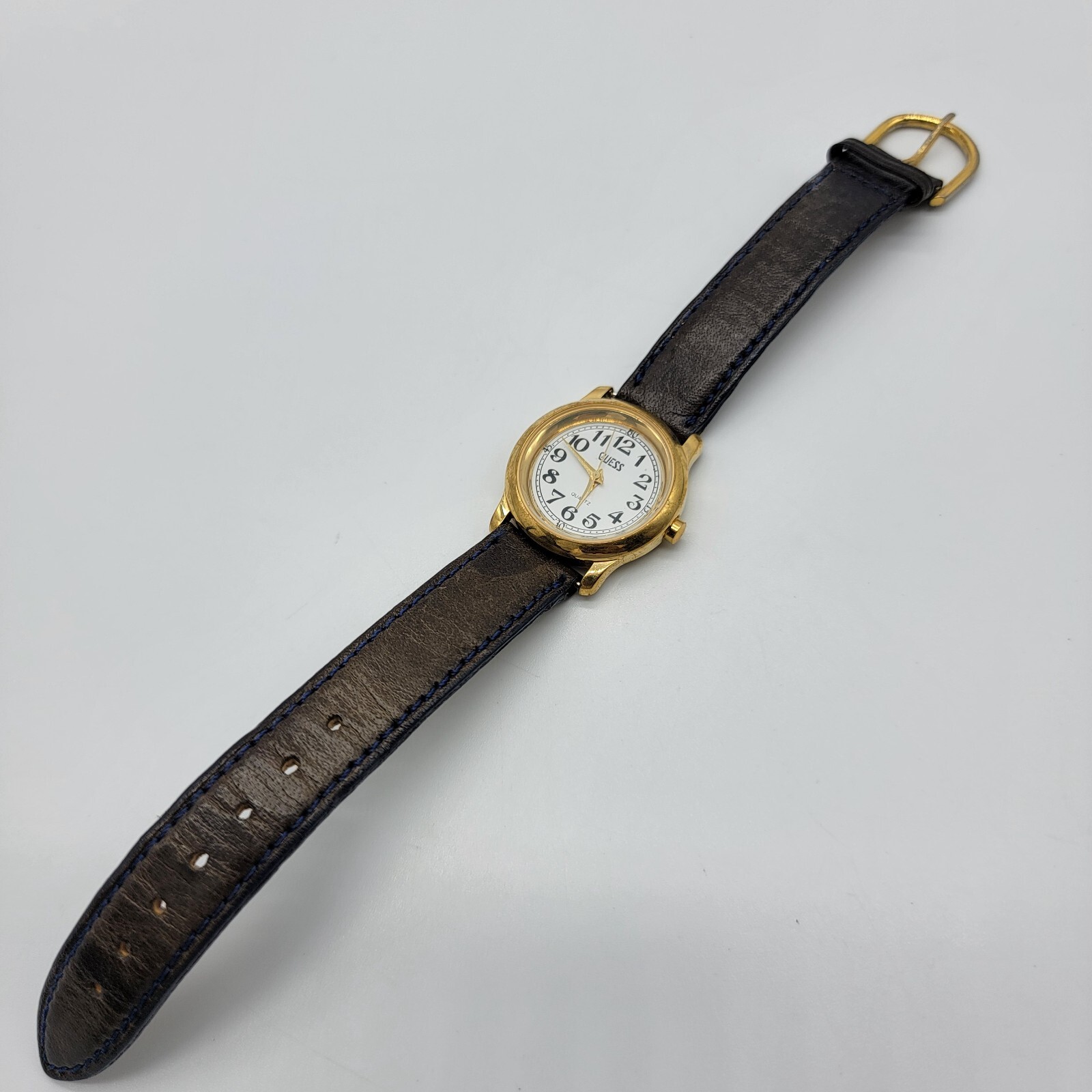 Guess Women Watch 25mm Gold Tone Dark Brown Leather Band *
