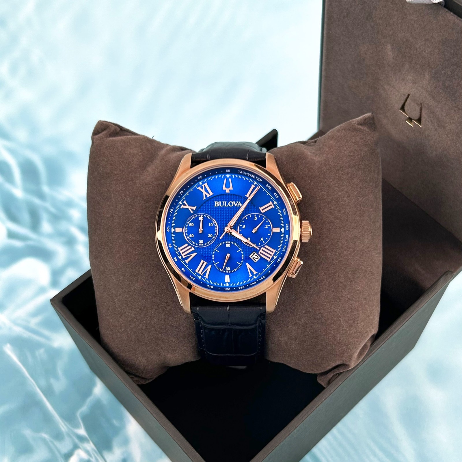 Bulova Classic Wilton Blue Dial Leather Men’s 97B170 Chronograph Quartz Watch