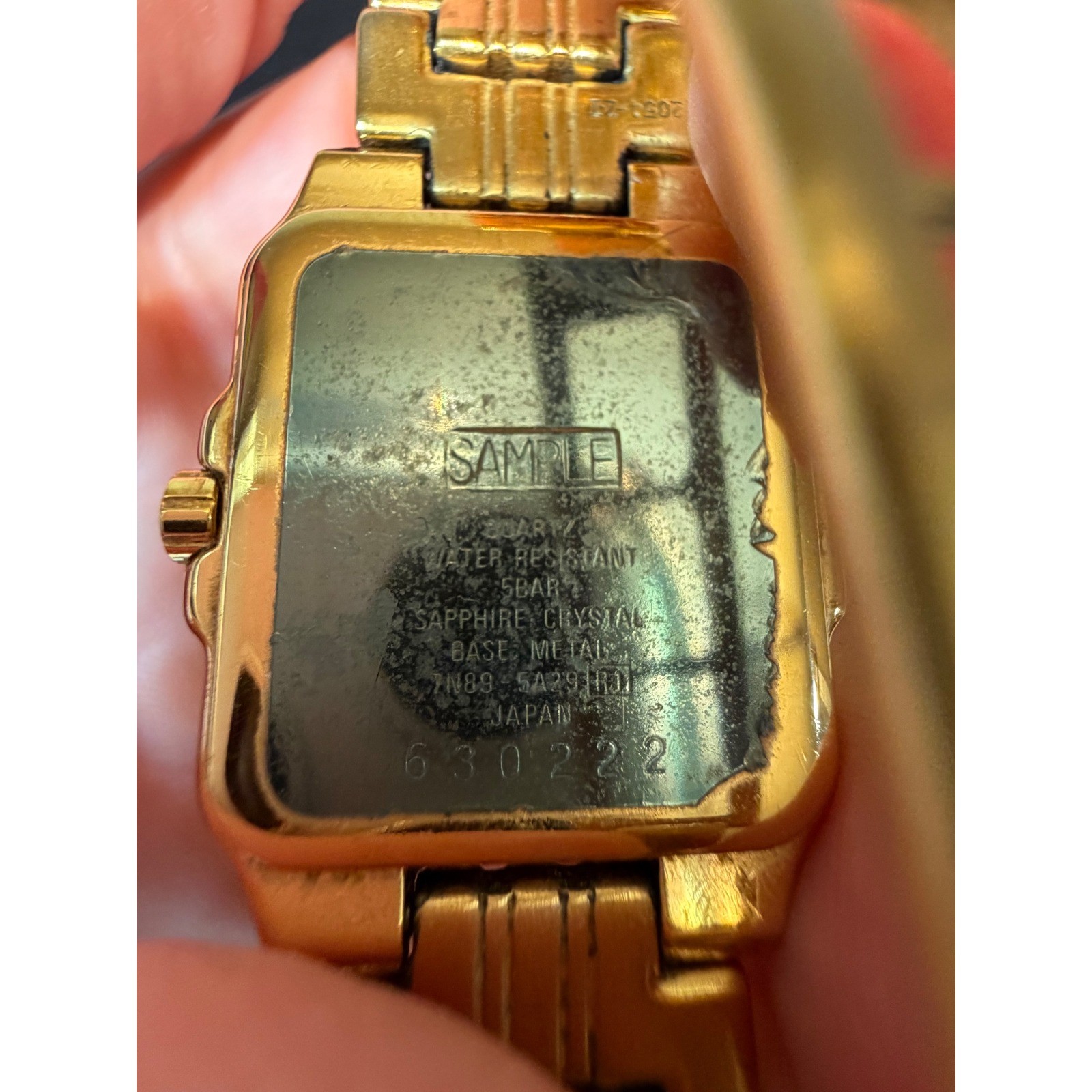 Lassale Seiko Gold Tone Square Face Watch 7N89-5A29 Date Sapphire Crystal 7in
