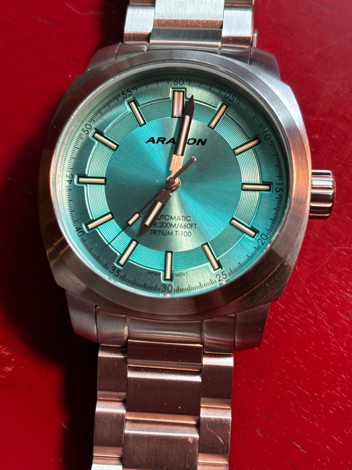 Aragon Parma T-100 Tritium Automatic Watch 200M Mint Aqua Teal Dial