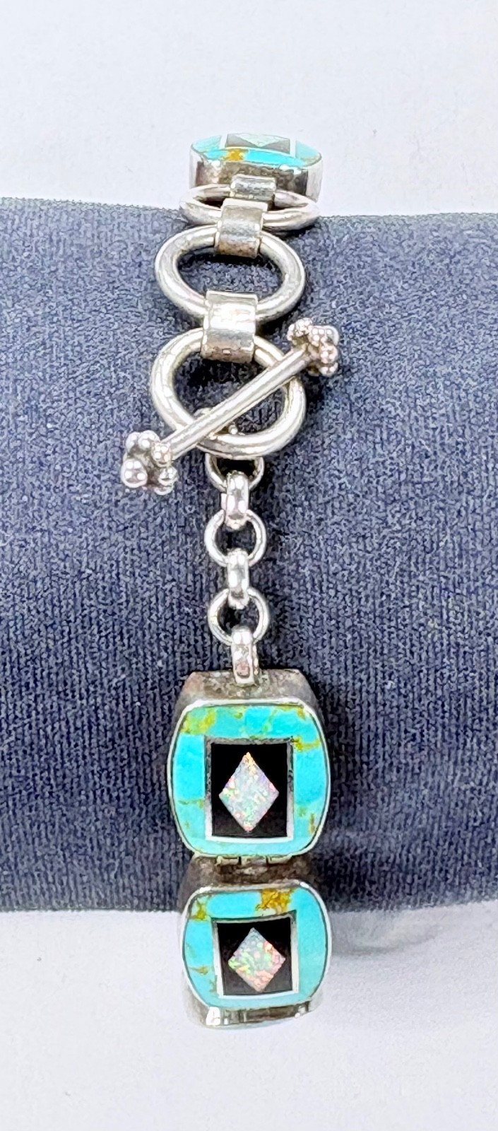 Southwest Style Women’s Bracelet Watch~Sterling, Turquoise, Lab Opal-New/Refurb.
