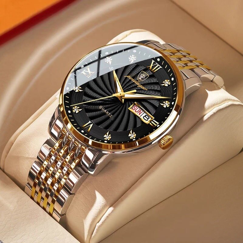 Watch Men Stainless Steel Waterproof Luminous Watches Men Quartz Wristwatch +BOX