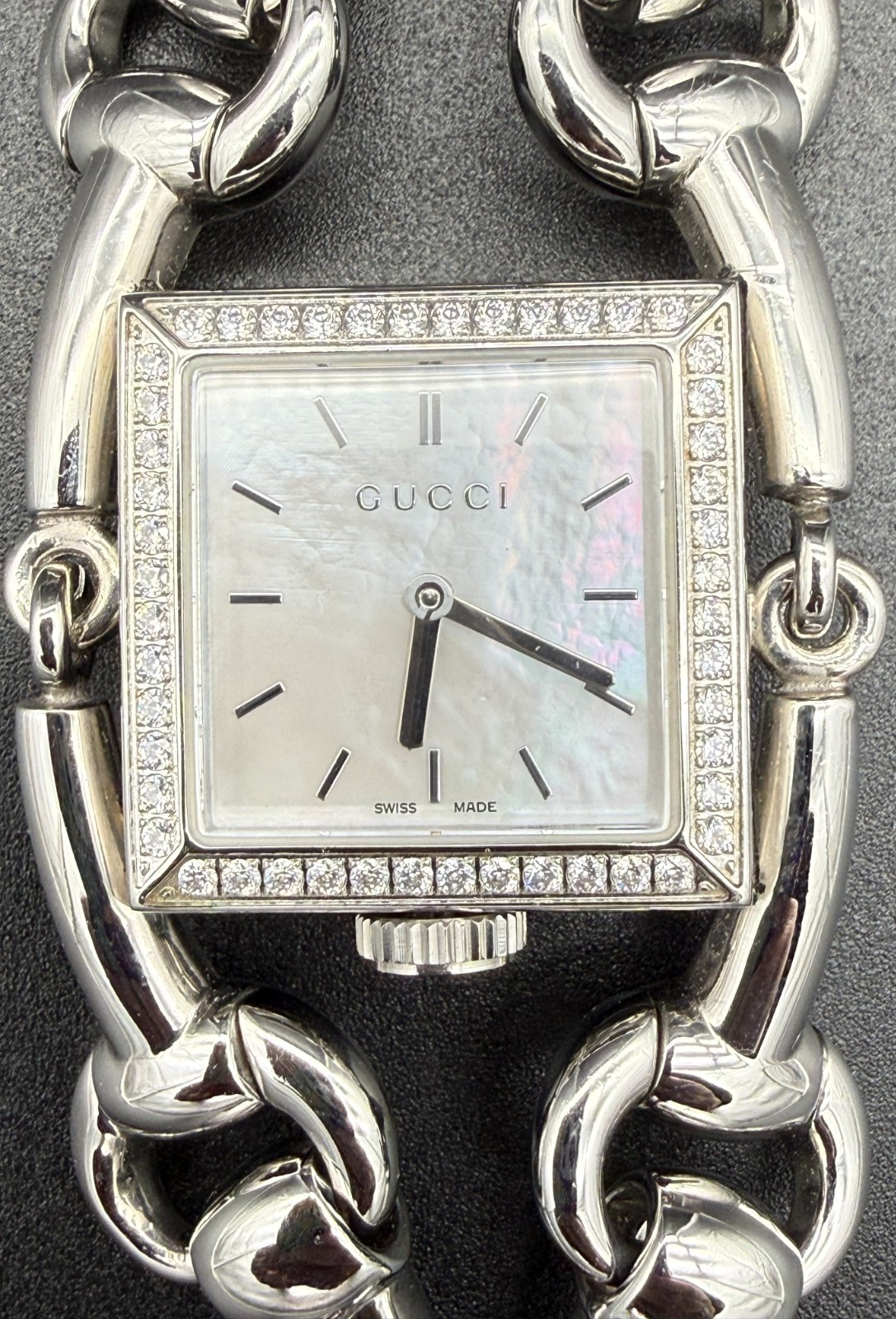 Gucci Signoria Diamond Stainless Steel Watch, Mother of Pearl Face, YA116307