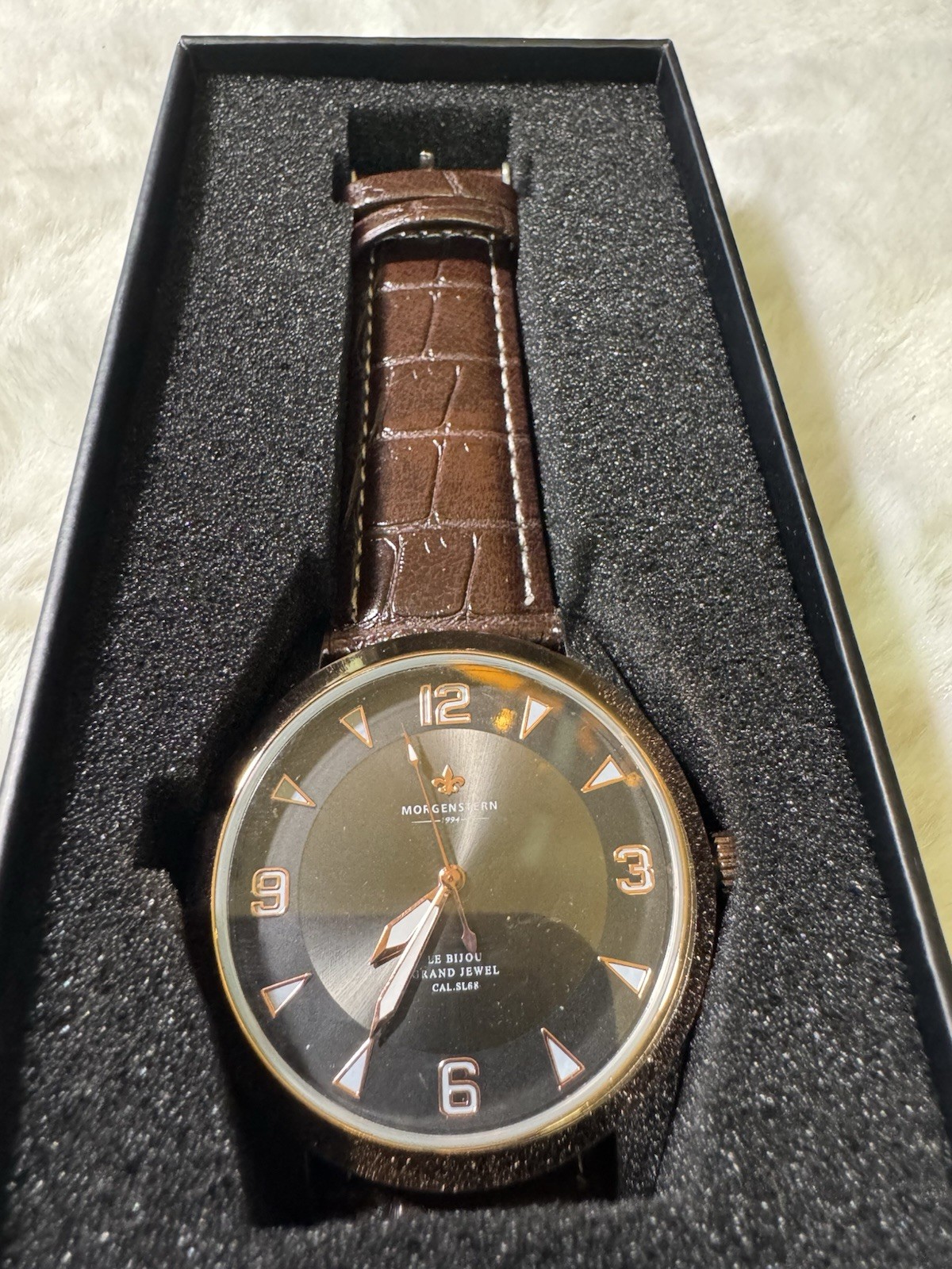 Morgenstern Le Bijou Grand Jewel Quartz Black Dial Brown Strap Box