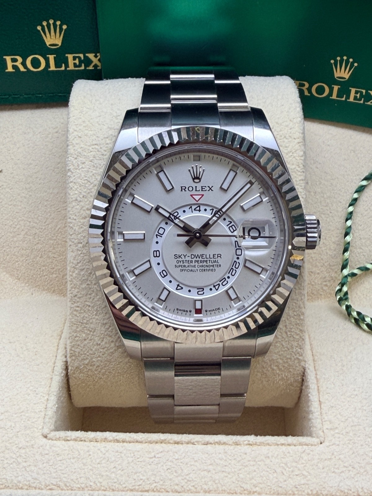 Rolex 2023 Sky-Dweller 326934 Silver Oyster Bracelet with Silver Bezel warranty