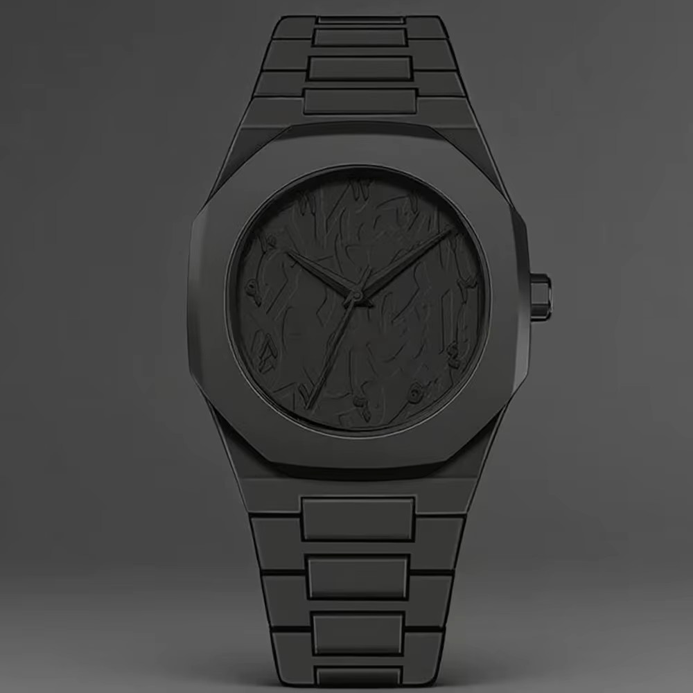 Wristwatch Mens Quartz Analog Octagonal Resin Case Stainless Steel Bracelet