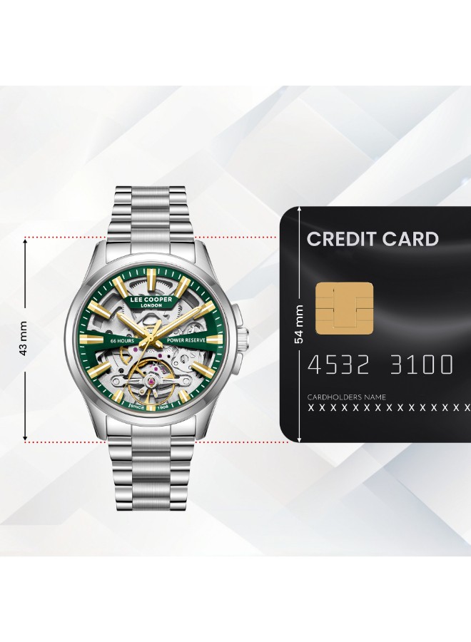 Lee Cooper Men’s Automatic Watch | Green Dial, Silver Case, 43mm, 30 m (3 ATM)