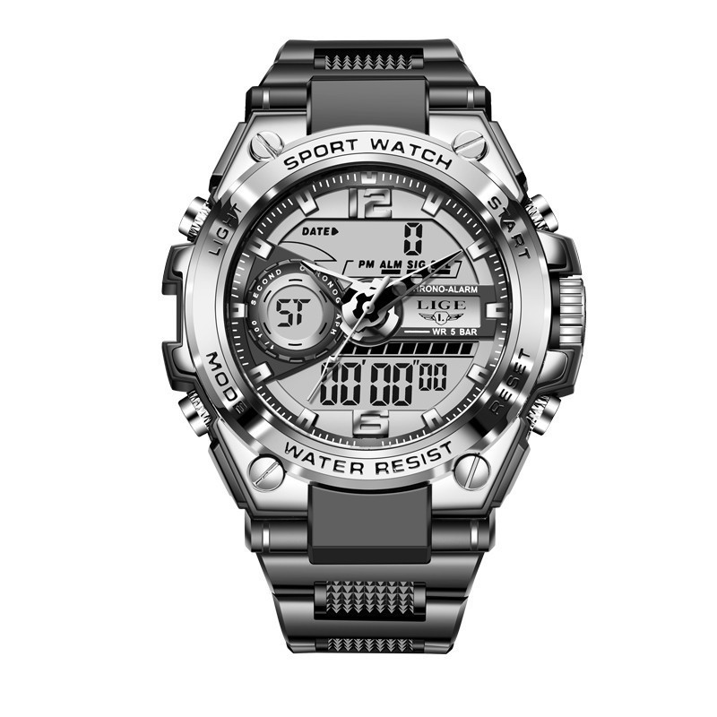 LIGE Dual Display Advanced Quartz Fashion Electronic Sports Watch 30M Waterproof