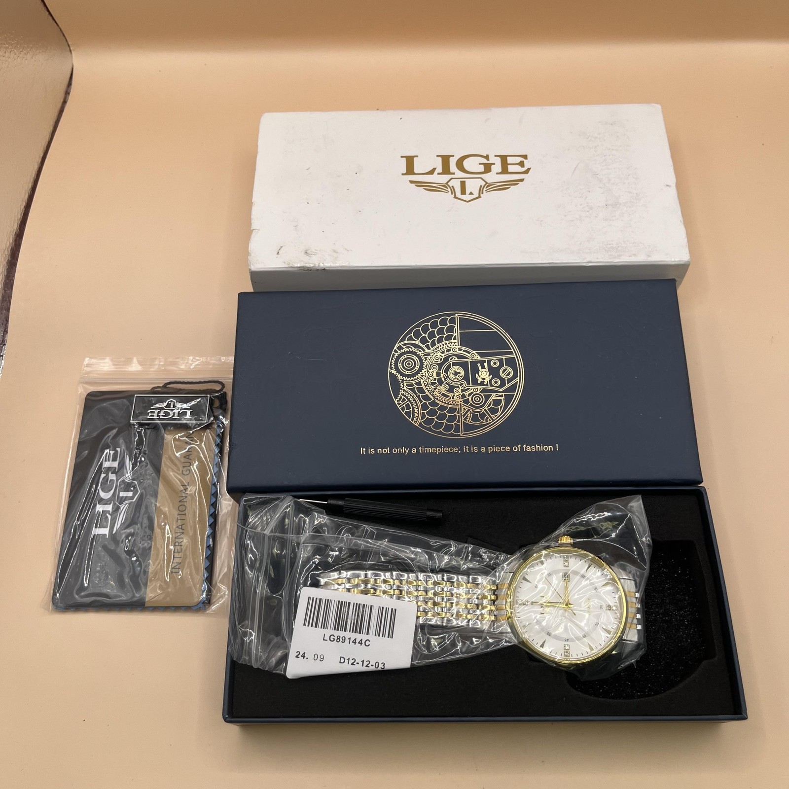 LIGE Watch Mens Quartz Date Two-Tone Stainless Steel White Dial Dress LGB9144-C