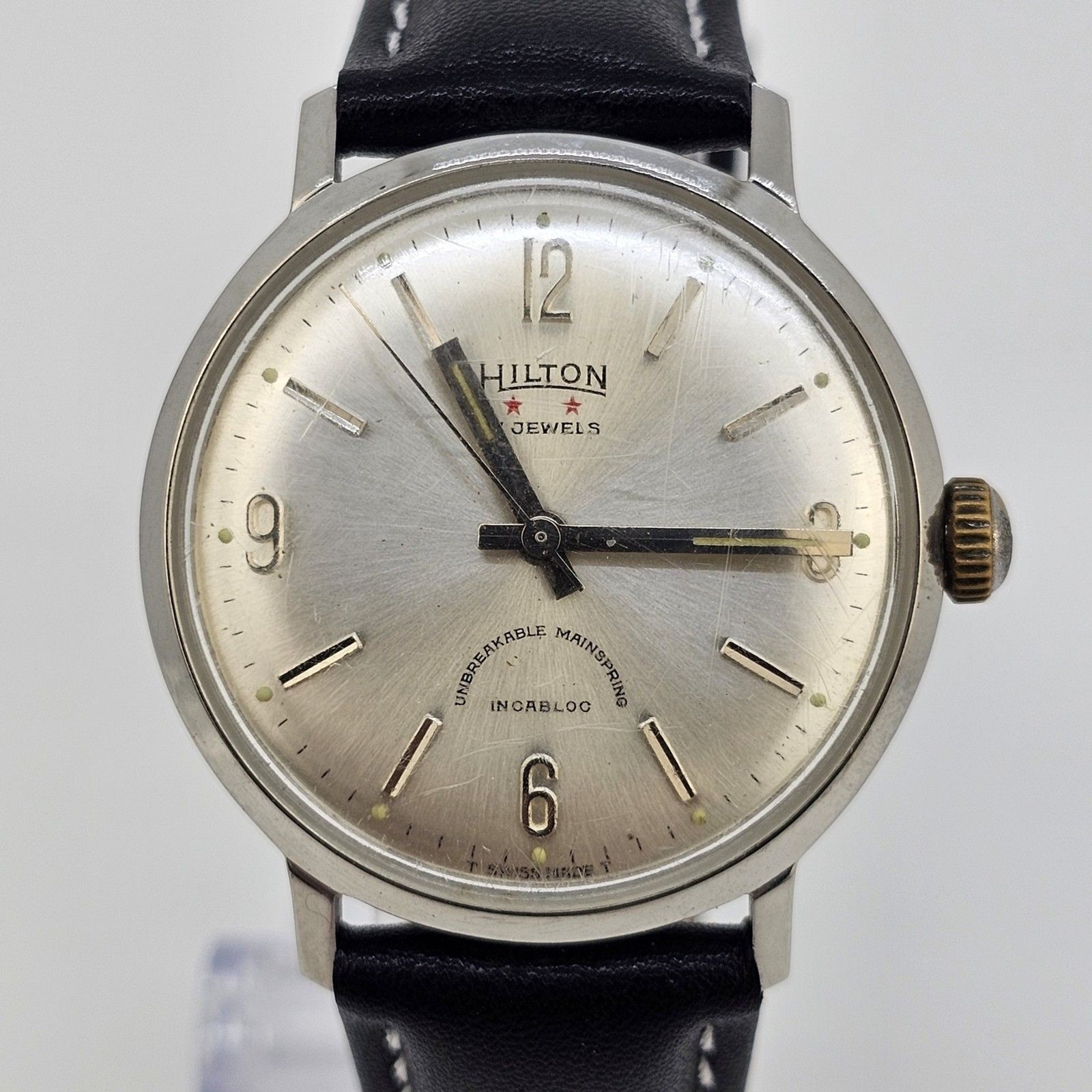 VTG Hilton Automatic Men’s Watch 34MM Gray Dial Swiss New Black Leather Bands