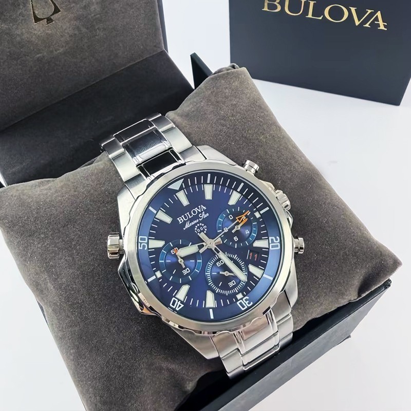 Bulova Marine Star Blue Dial Men’s 96B256 Quartz Watch 43mm New Stainless Steel